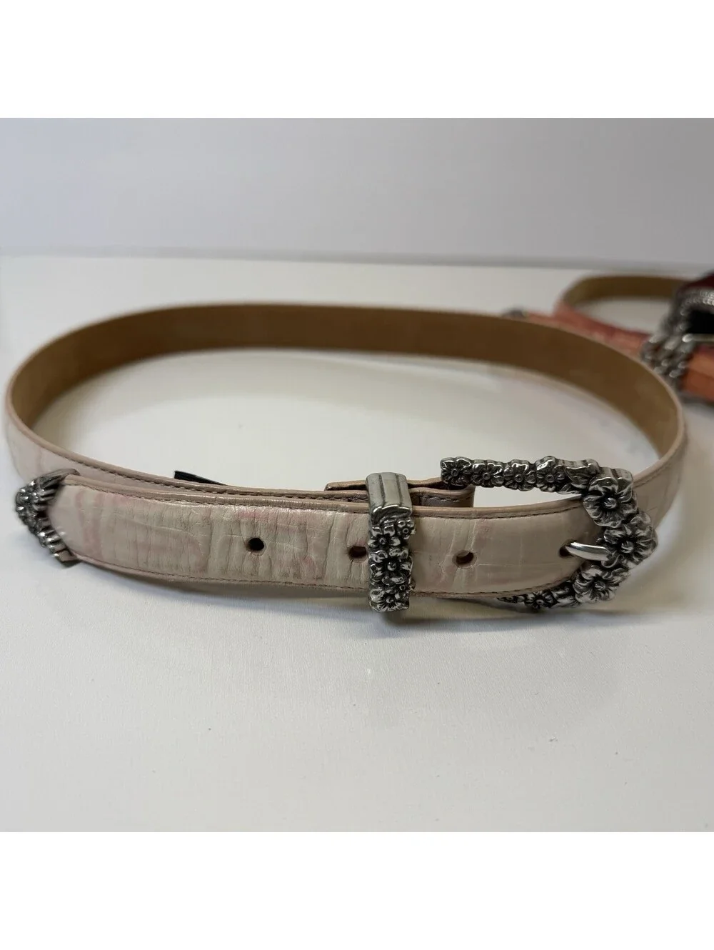 Vintage Lot Brighton Belt 30 M Heart Reversible Red Black Pink Leather Silver